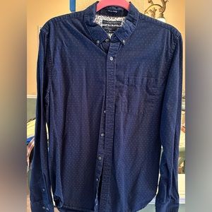 Cactus Shirt Mens Large Button Down Long Sleeve Blue with white Dots Slim Fit